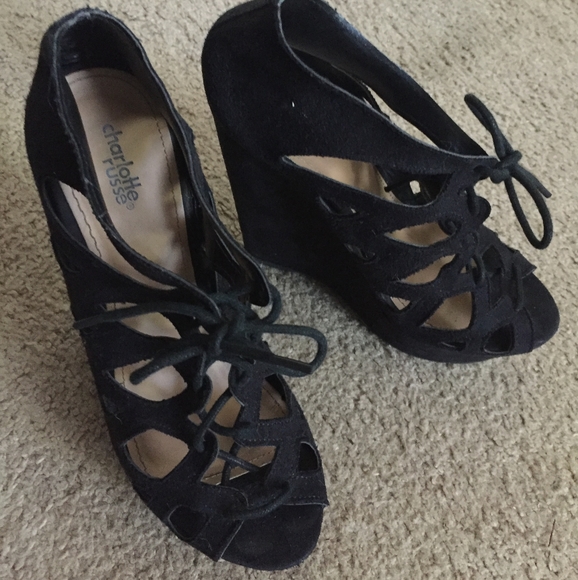 Charlotte Russe Black Wedge Platform High Heels - - Picture 1 of 6